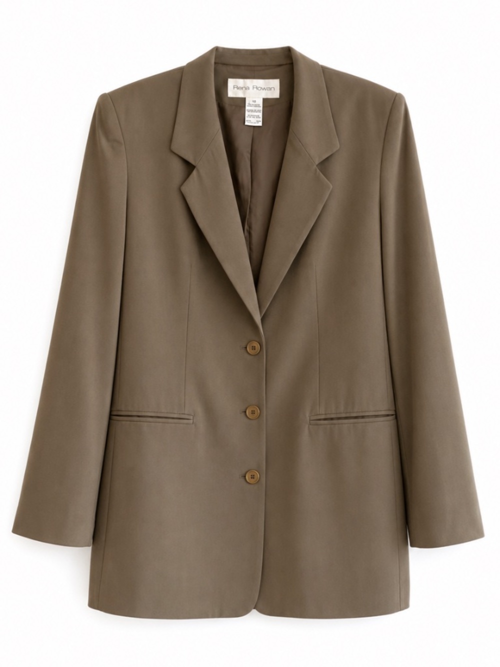 Rena Rowan Olive-Tone Tailored Long Line Blazer Shoulder Pads – Size 10 EUC